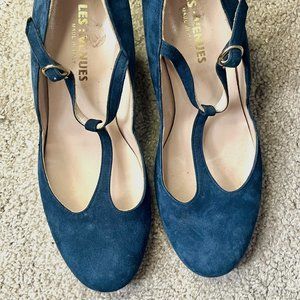 RARE FIND- Vintage Authentic Italian Blue Suede T-Strap Heels